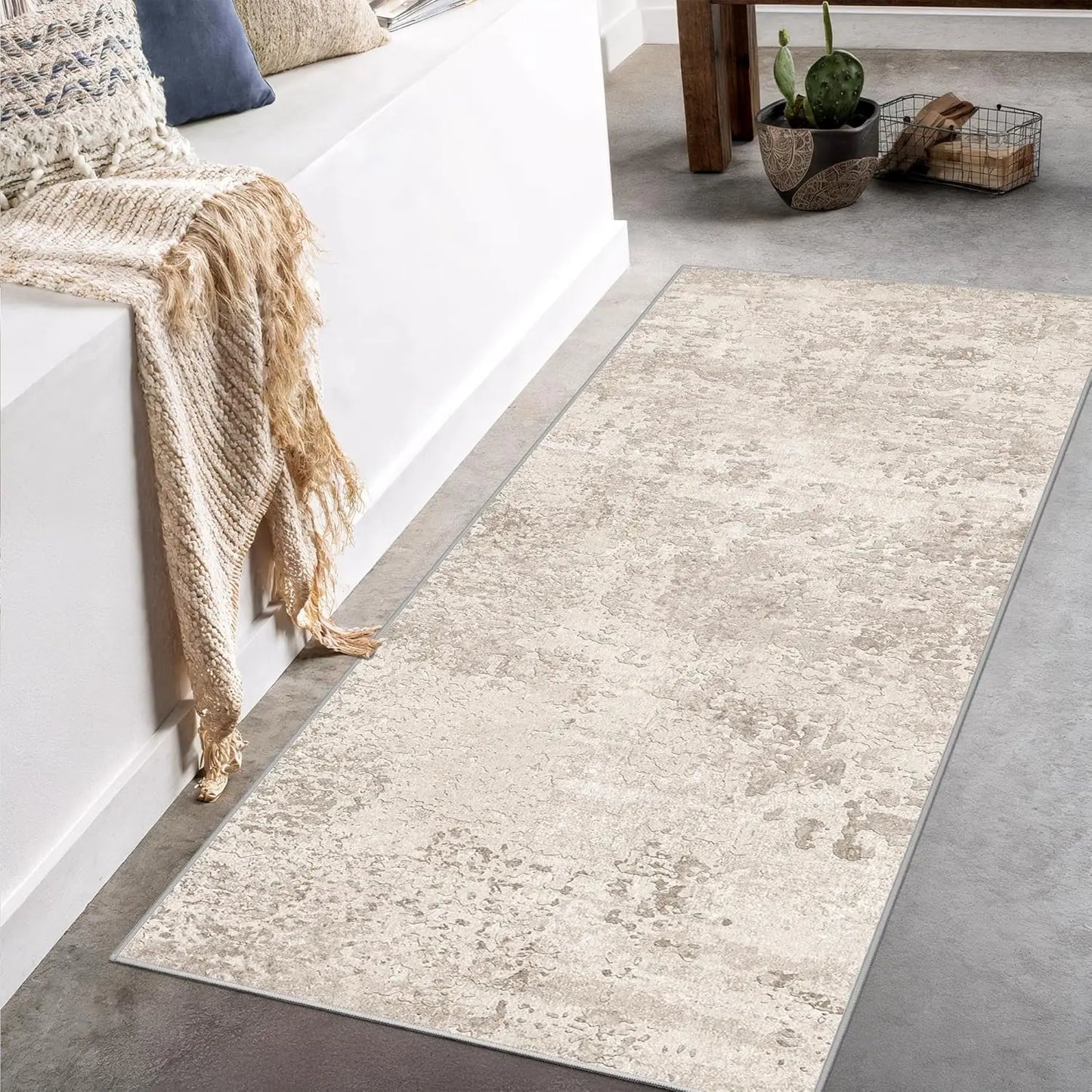 Runner Rug - Washable,  Non-Slip Runner , Beige