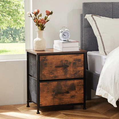 Nightstand, Table Storage For Bedroom 2 Fabric Drawers