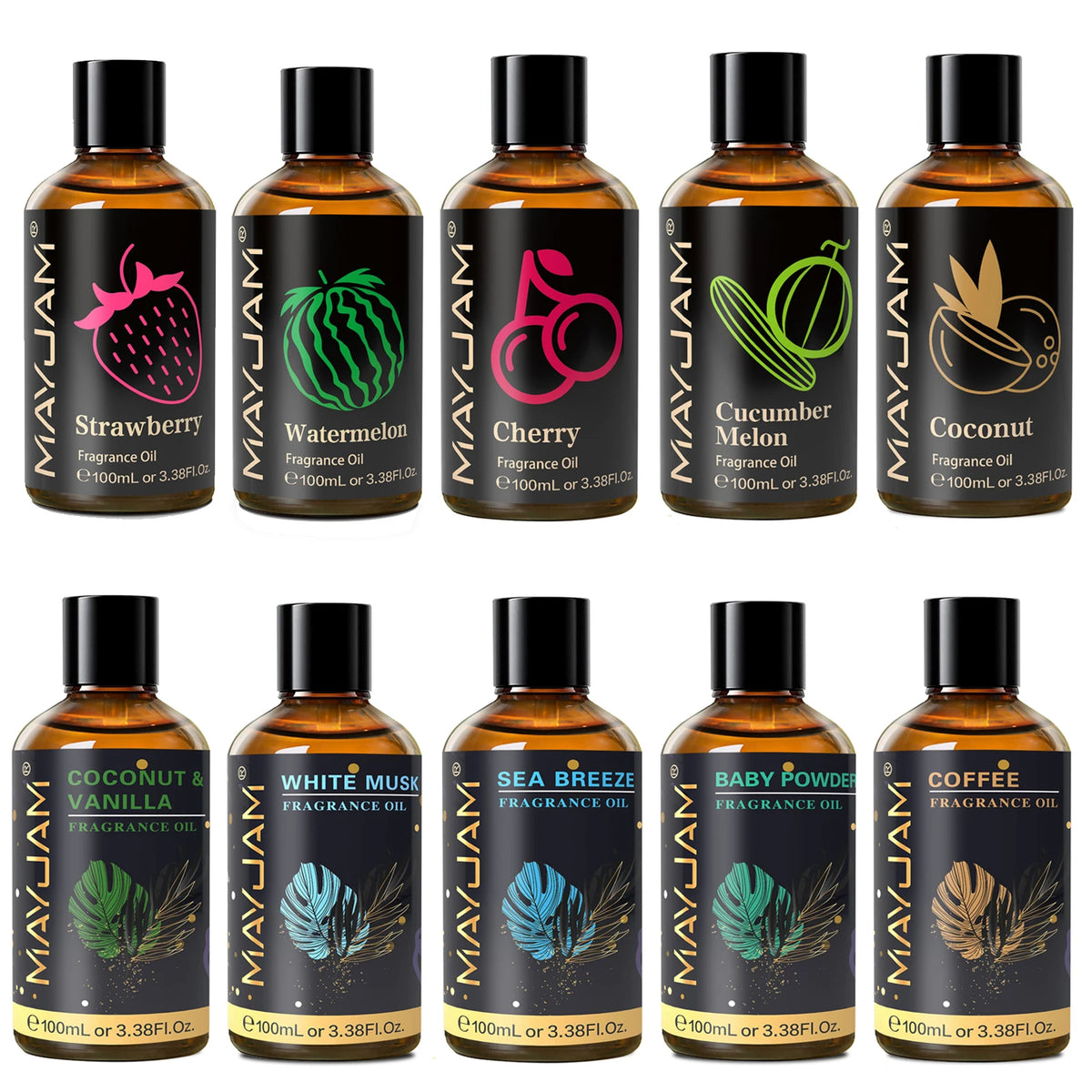 100ml Fragrance Oil, Coconut & Vanilla White Musk Sea Breeze Baby Powder Dragons Blood Sweet Tobacco Freesia for Aromatherapy Diffuser Humidifier Burner, Strawberry Watermelon Cherry Coconut Cranberry