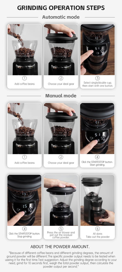 Automatic Burr Mill Electric Coffee Grinder with 34 Gears for Espresso American Coffee Pour Over