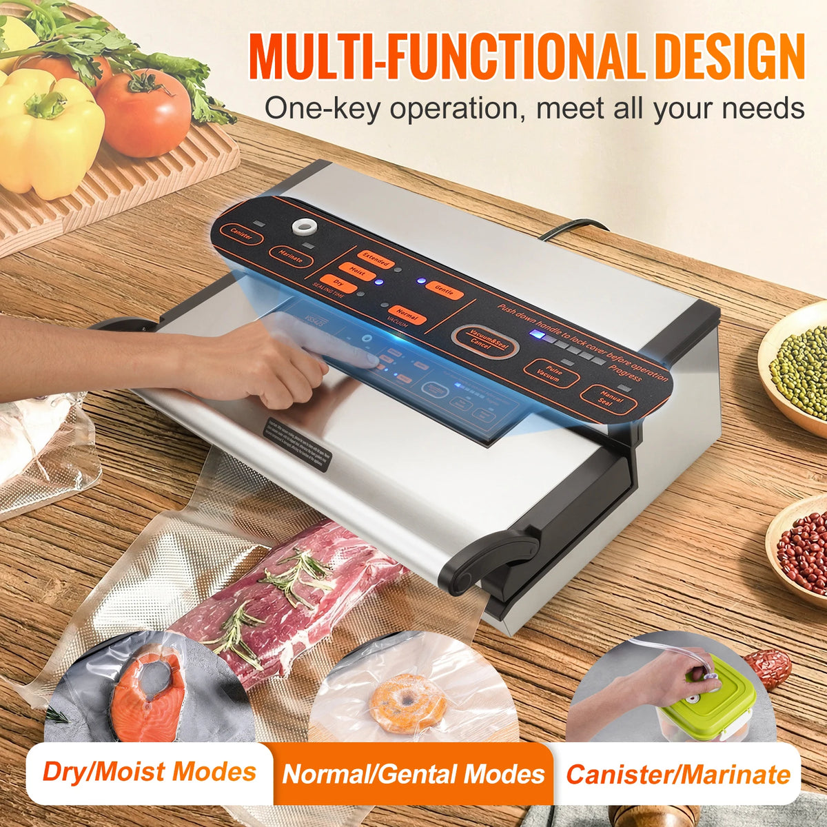 Commercial Vacuum Sealer Machine, Multifunction Automatic Food Packaging with Bag Roll Storage, Cutter for Home Kitchen