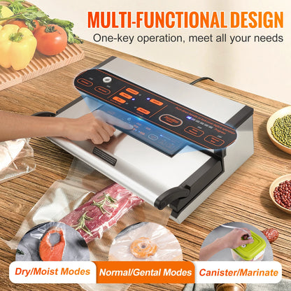 Commercial Vacuum Sealer Machine, Multifunction Automatic Food Packaging with Bag Roll Storage, Cutter for Home Kitchen