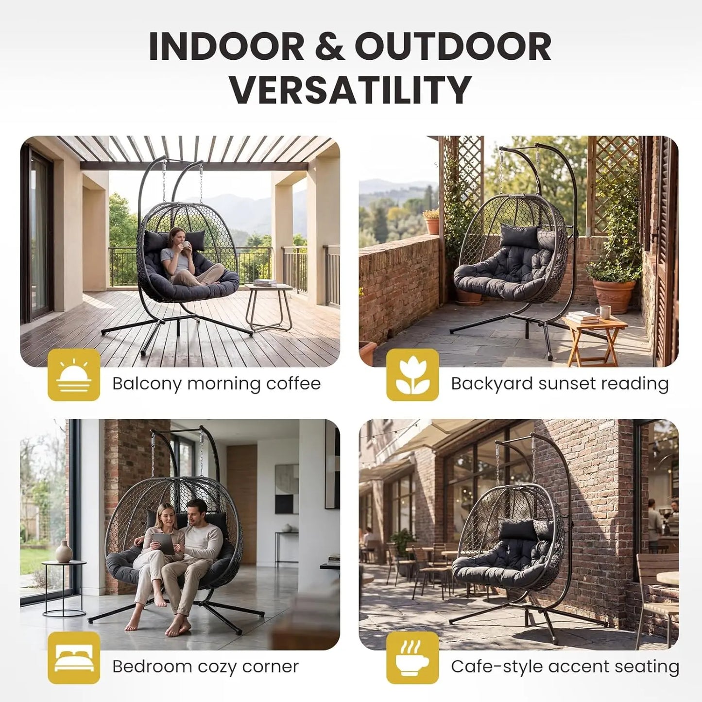 Double Outdoor Egg Swing Chair with Stand