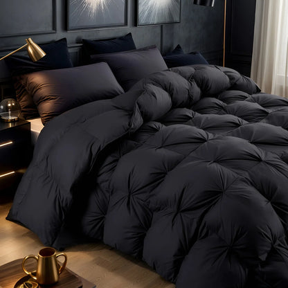 Opulent Pinch-Pleated Goose Down Duvet, Suitable for All Seasons, 100% Cotton Fabric