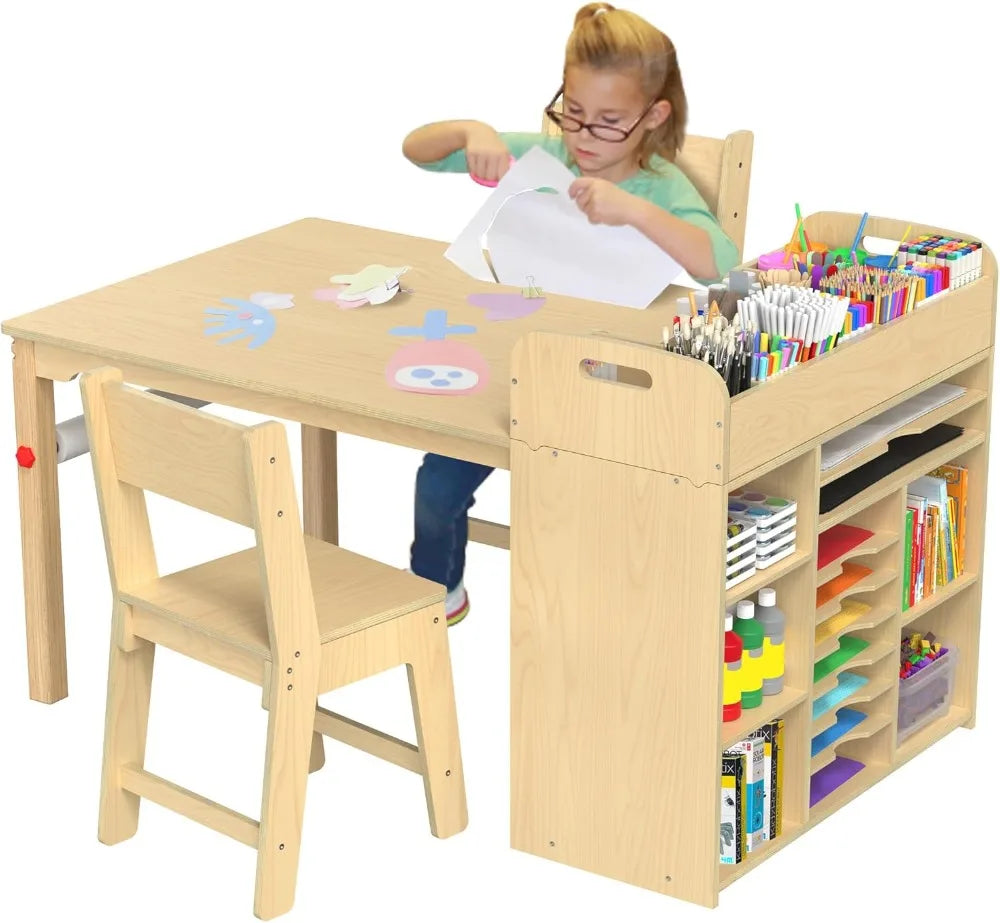 Kids Art Table and Chairs Set with Craft Desk with Large Storage and Art Supply Organizer for Children Ages 8-12