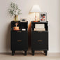 Narrow Nightstand Set of 2,11.8" Fluted with Slim Side 2 Drawers
