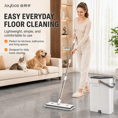 Ultra-Slim Flat Mop and Bucket System, Hands-Free Wash & Dry Set with 2 Microfiber Pads, 360° Swivel Mop with Squeegee Edge for Hardwood Tile Laminate