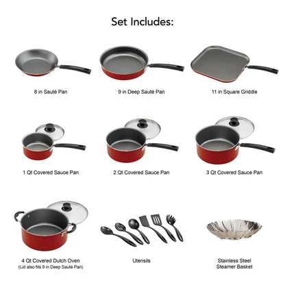18-Piece Nonstick Cookware Set, Asphalt