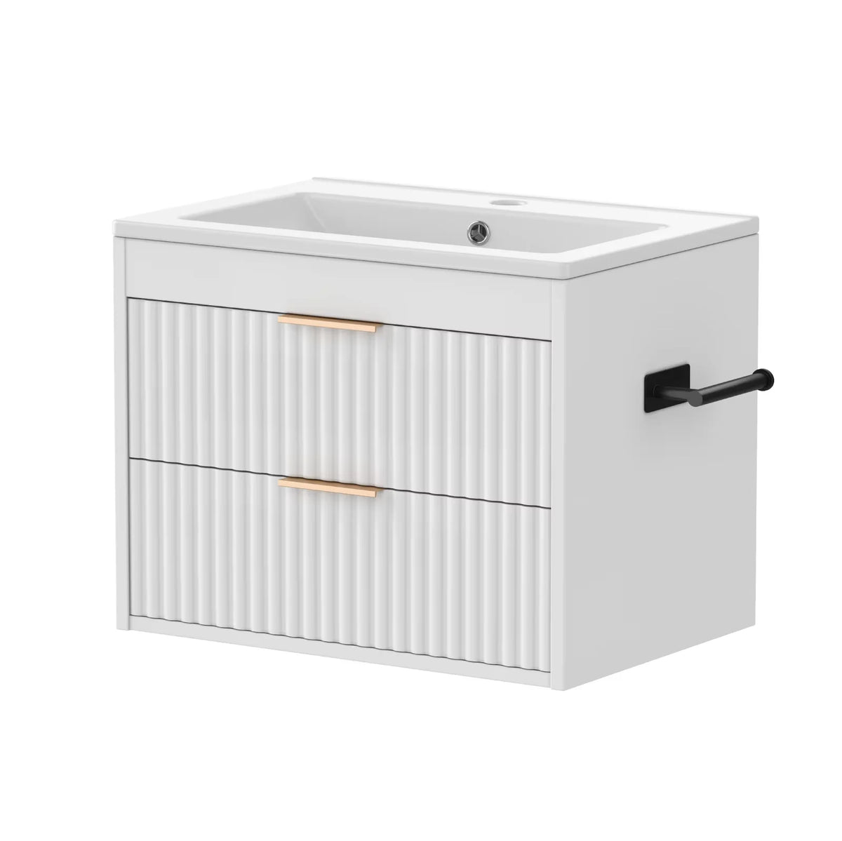 24' Floating Bathroom Vanity with Sink, Modern Wall Mounted Cabinet, 2 Drawers with Black Handles, for Bathroom/Laundry Room
