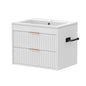 24' Floating Bathroom Vanity with Sink, Modern Wall Mounted Cabinet, 2 Drawers with Black Handles, for Bathroom/Laundry Room