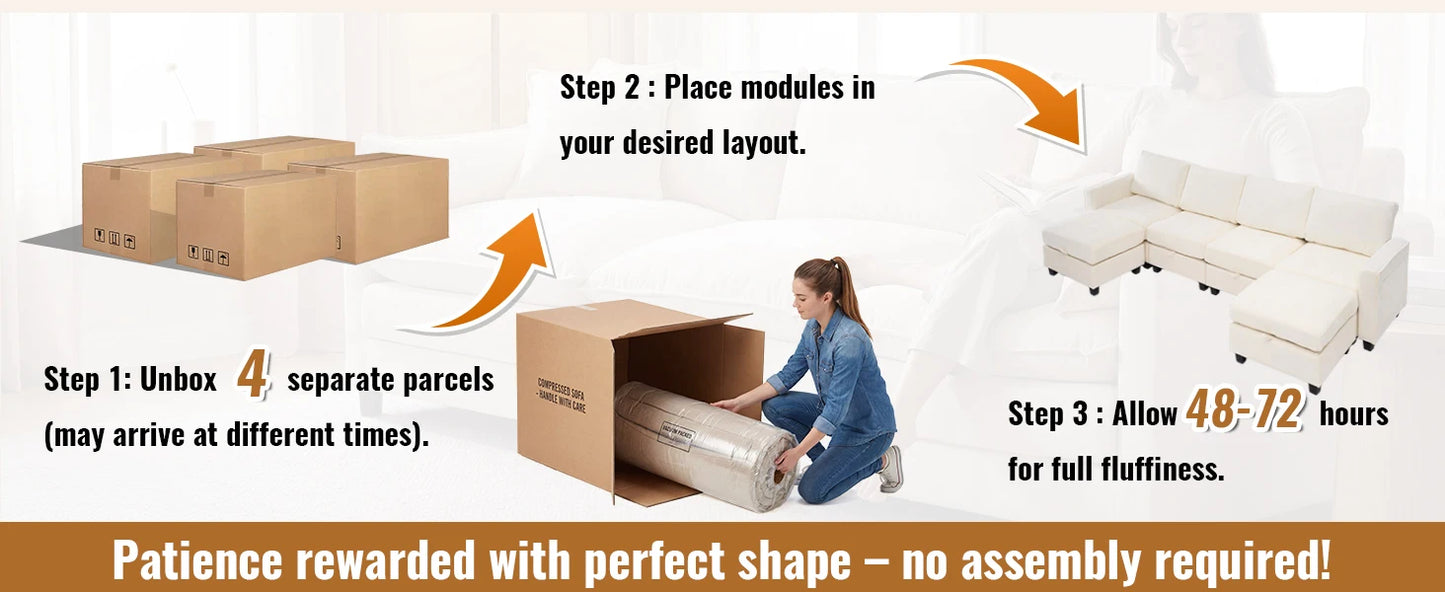 Modular Sectional Sofa Set with 2 Ottomans, U Shaped Convertible Couch with Storage
