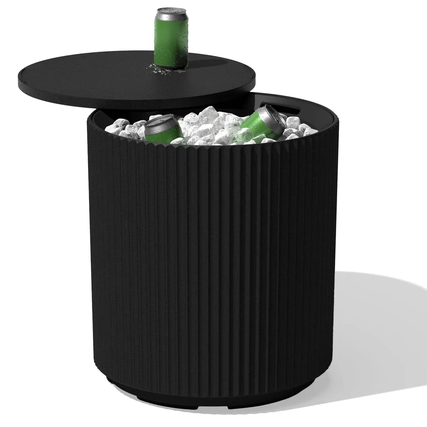 21in Outdoor Cooler Side Table, Modern, Stone-Plastic Composite,Weather Resistant