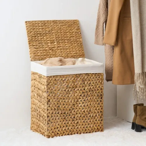 Water Hyacinth Woven Brown Rectangular Laundry Hamper