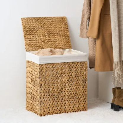 Water Hyacinth Woven Brown Rectangular Laundry Hamper