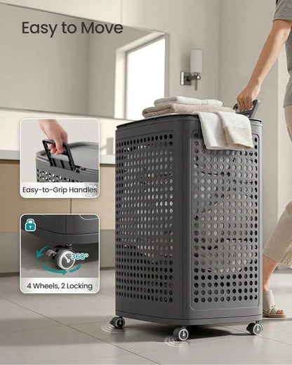 Laundry Hamper With Wheels, Plastic Laundry Basket, 19.8 Gallons (75 L), Slim Storage Basket, For Bathroom, Bedroom