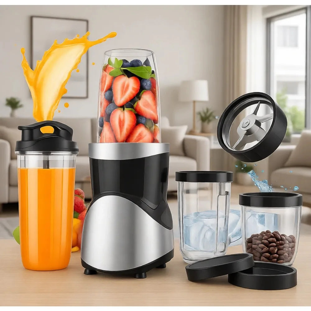 High Speed 900W Personal Blender Grinder Combo with 15 Pieces 4 Portable Cups Recipe
