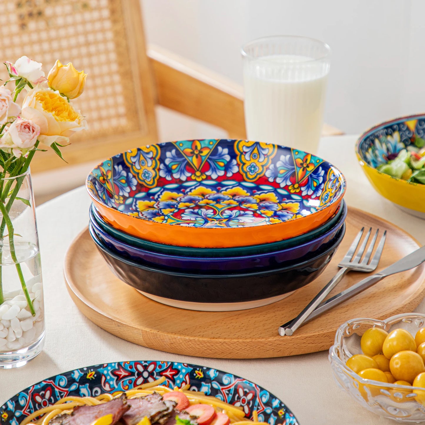 12/16/18/24 Piece Ceramic Dinnerware Set, Stoneware Bohemian Style