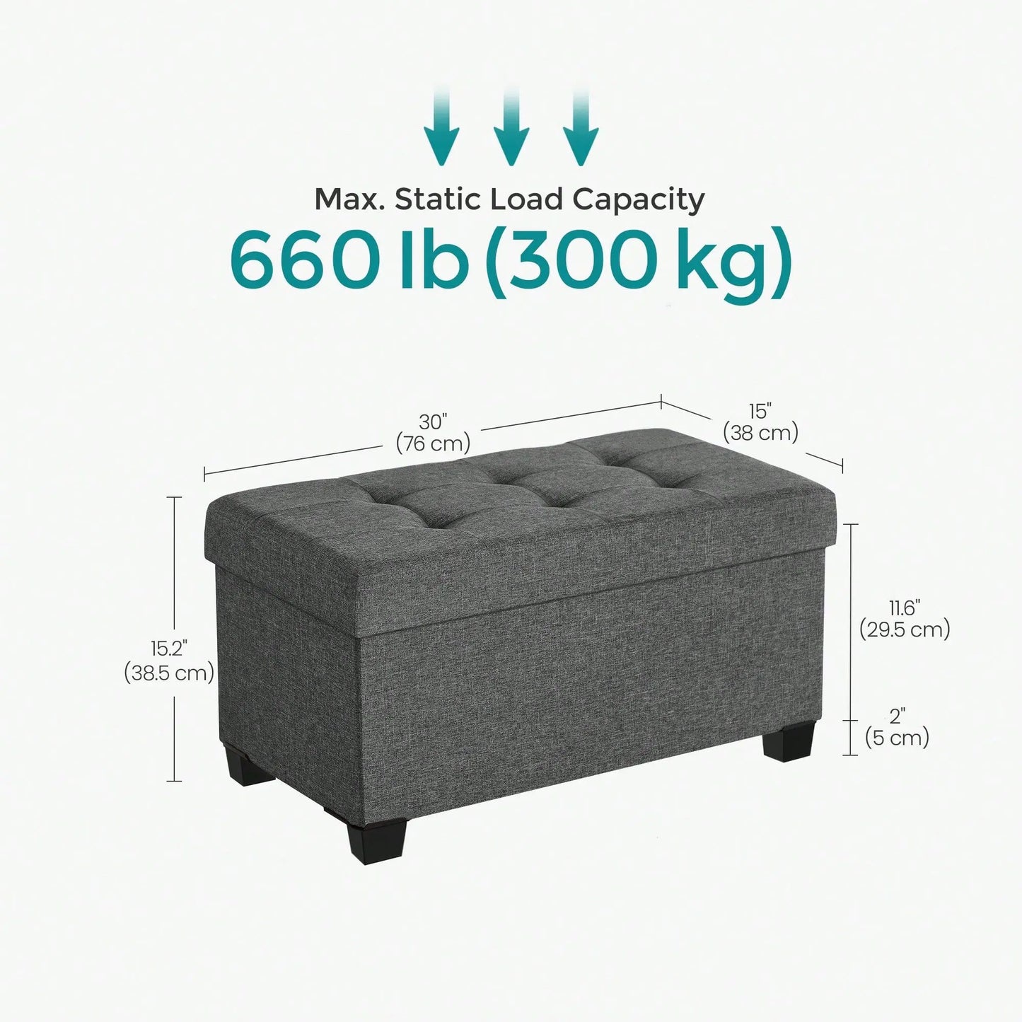 Storage Ottoman Bench, Foldable Foot Rest With Legs, 15 X 30 X 15.2 Inches