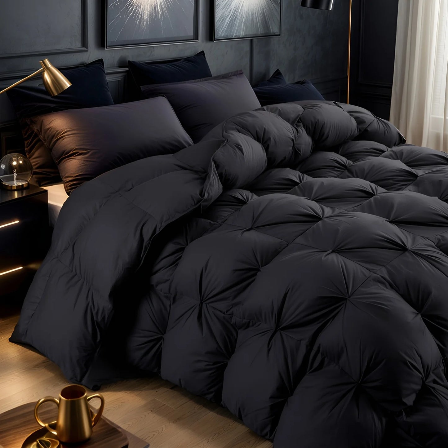 Opulent Pinch-Pleated Goose Down Duvet, Suitable for All Seasons, 100% Cotton Fabric
