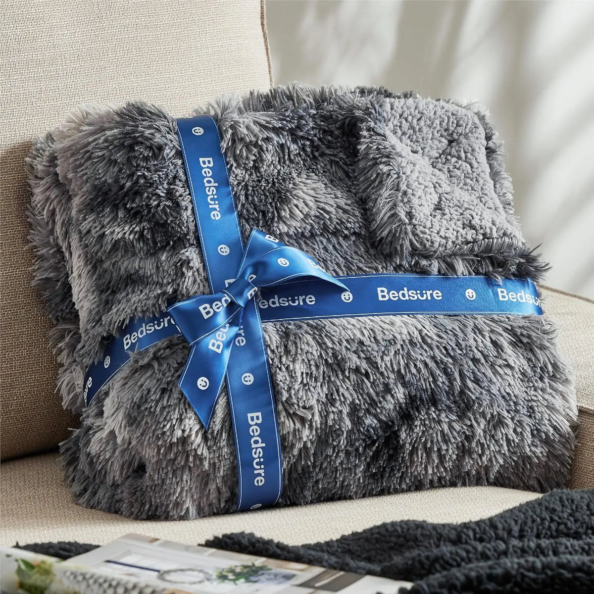 King Size Soft Fluffy Blanket for Bed, Faux Fur Fuzzy Minky Couture, Warm Winter Blanket