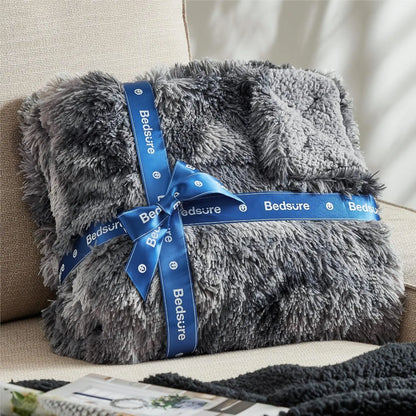 King Size Soft Fluffy Blanket for Bed, Faux Fur Fuzzy Minky Couture, Warm Winter Blanket