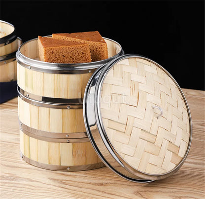Bamboo Food Steamer basket with Stainless Steel Banding