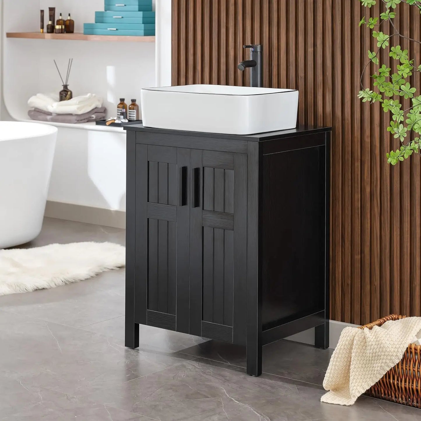 Black 24" Bathroom Vanity with Sink Combo, Grooved, Customized