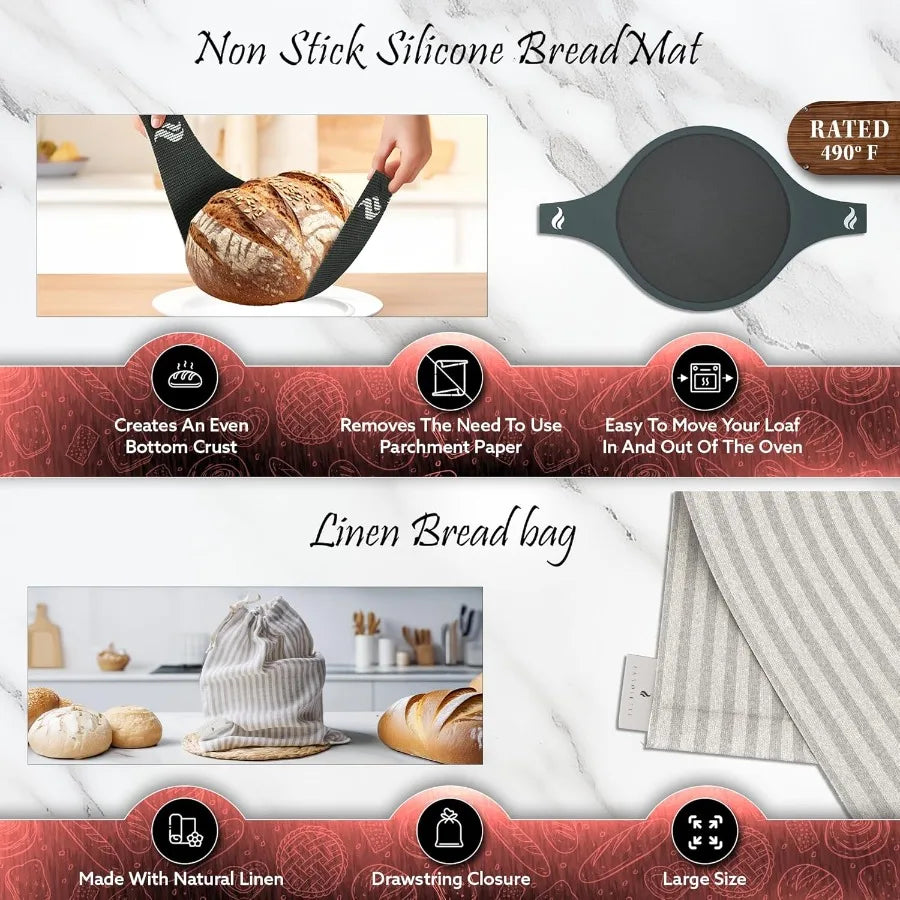 Enameled Cast Iron Bread Pan With Lid, 9 Piece Complete Bread Baking Set, Dutch Oven for Bread Baking 10 Inch Bread Oven with Lid