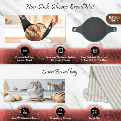 Enameled Cast Iron Bread Pan With Lid, 9 Piece Complete Bread Baking Set, Dutch Oven for Bread Baking 10 Inch Bread Oven with Lid
