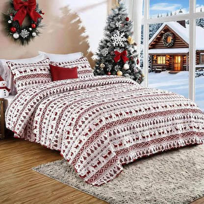 3PCS Christmas Quilt Set King/Queen Size Quilt Set, Winter Blanket, Soft Warm Snowflake Fleece