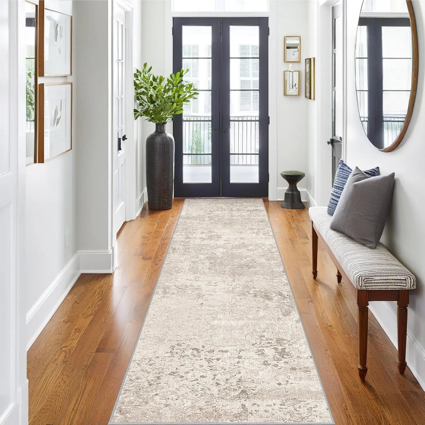 Runner Rug - Washable,  Non-Slip Runner , Beige