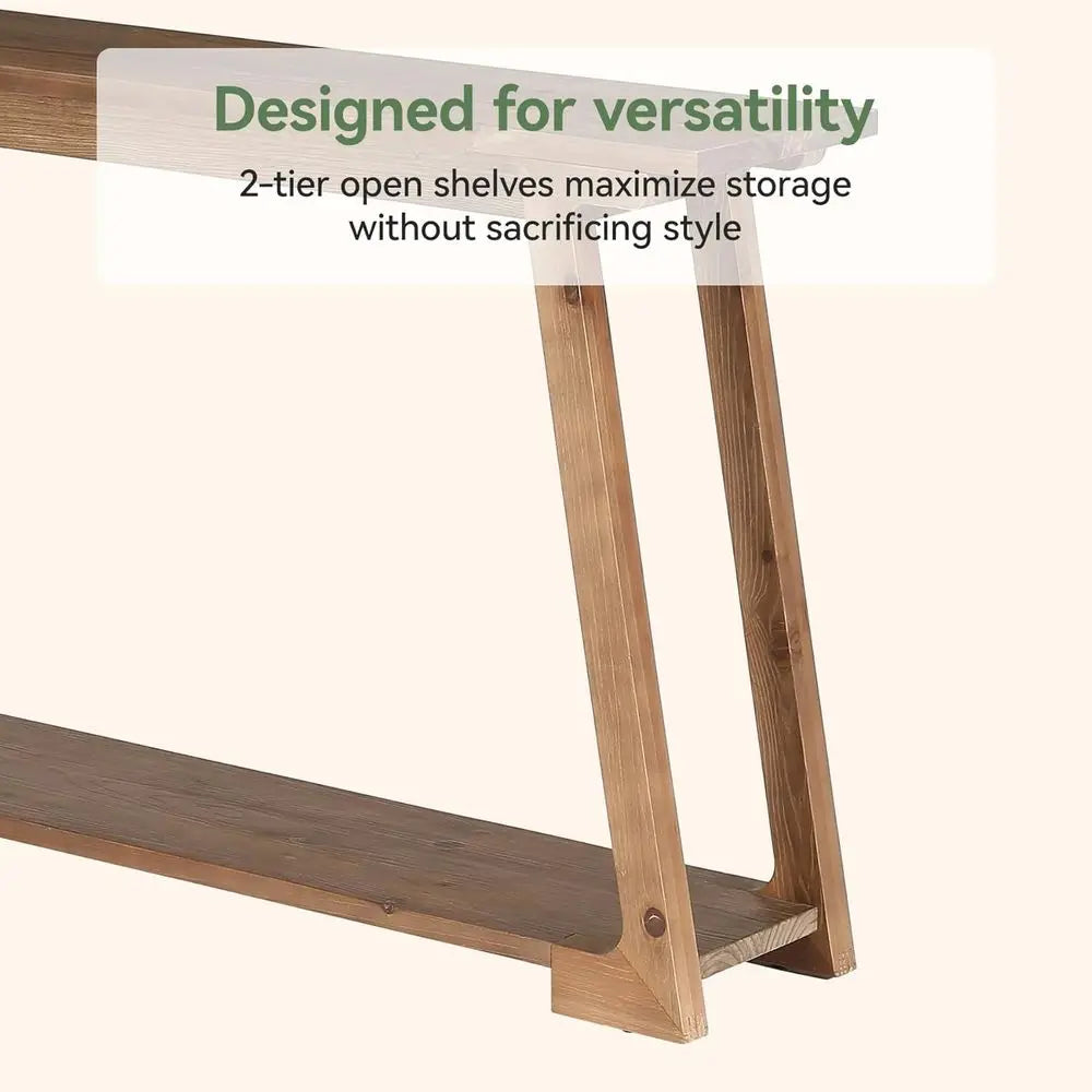 Solid Wood Table, 63-Inch with 2-Tier Storage