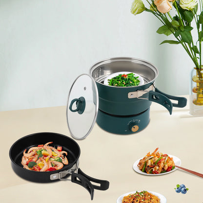 Portable Mini Electric Hot Pot w/Foldable Handles and Power Adjustment