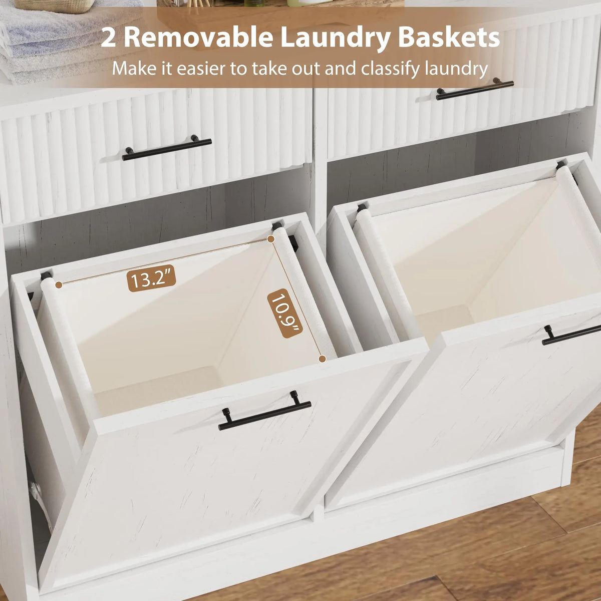 Tilt Out Laundry Hamper Cabinet With Drawer And Baskets, Wooden Laundry Basket For Bathroom ojr Bedroom