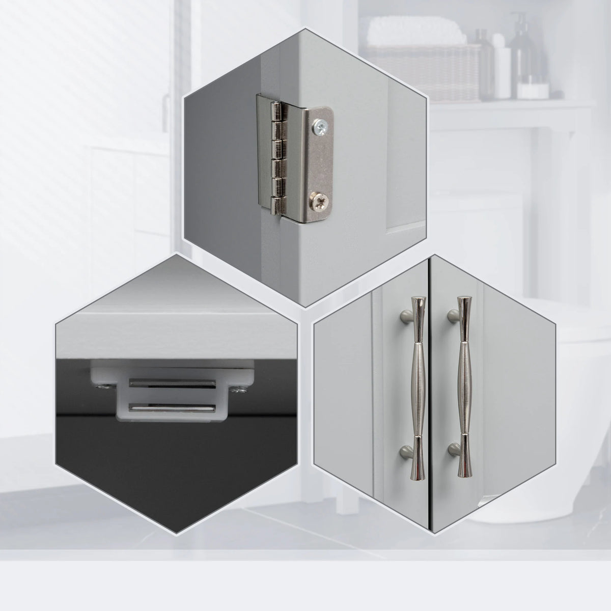 Modern over the Toilet Storage Cabinet, Double Door Bathroom Organizer with Inner Adjustable Shelf and Open Shelf, Grey