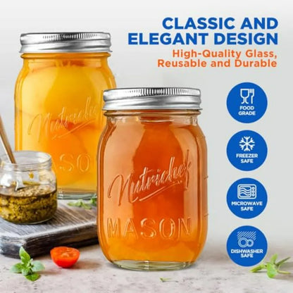 16-Pack 16 oz Mason Jars with Lids- Ideal for DIY Spices, Meal Prep