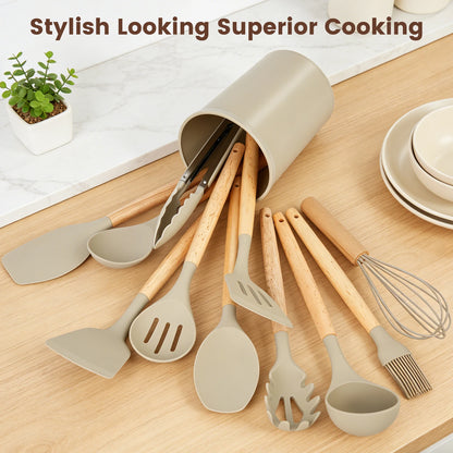 Silicone Wooden Handle 44-Piece Non-Stick  Kitchen Utensil Set, Food-Grade Heat-Resistant Cookware Set for Kitchen & Baking