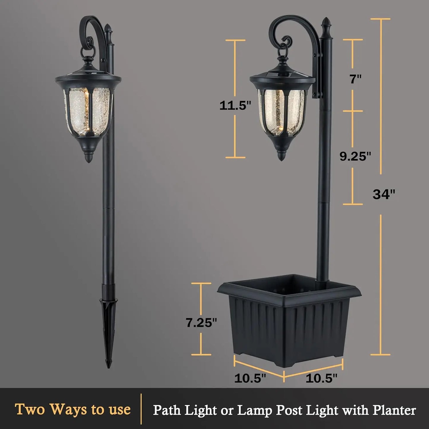 Solar Lamp Post Light with Planter, with Crackle Glass, for Garden Patio