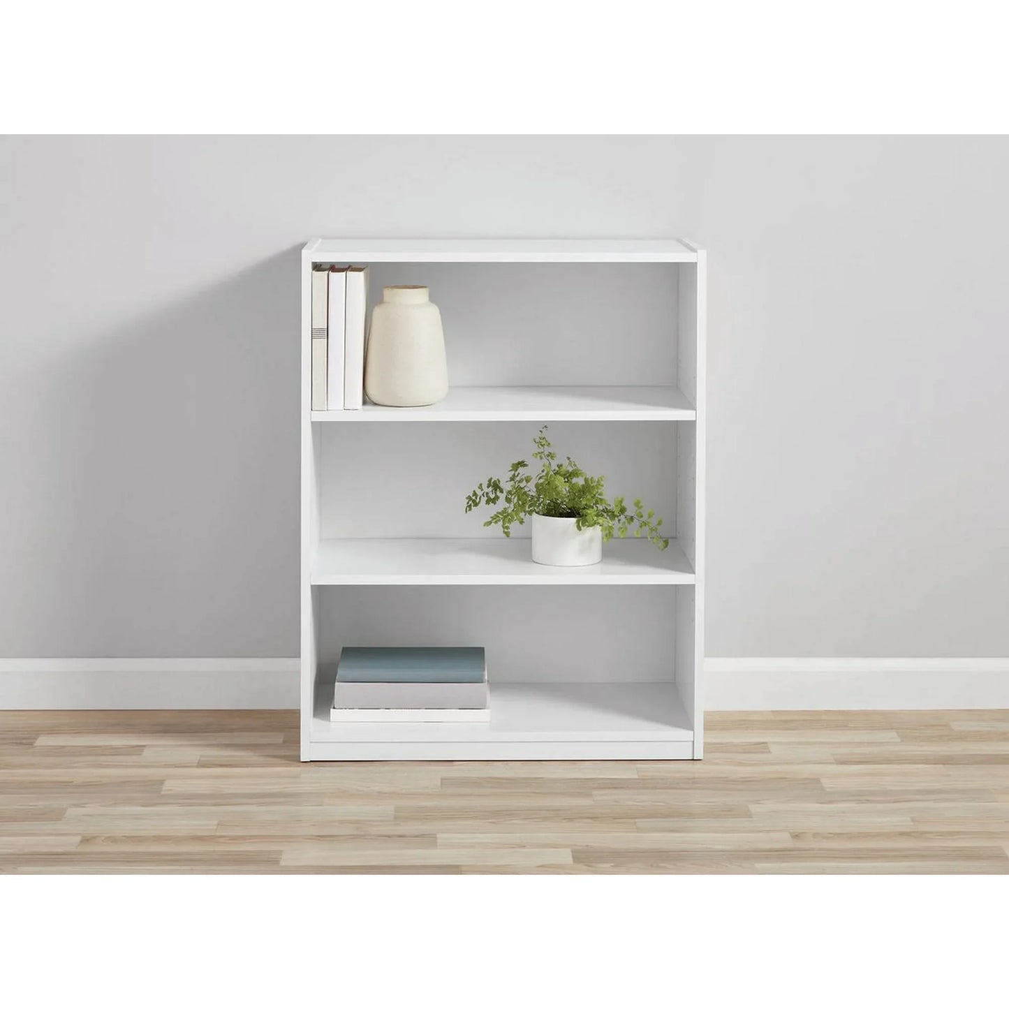 3-Shelf Bookcase with Adjustable Shelves, White, Freestanding for Books, Office Supplies, Toys