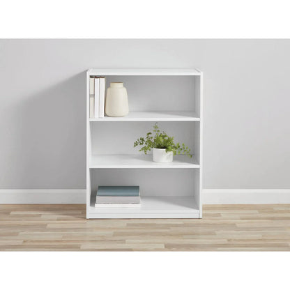 3-Shelf Bookcase with Adjustable Shelves, White, Freestanding for Books, Office Supplies, Toys
