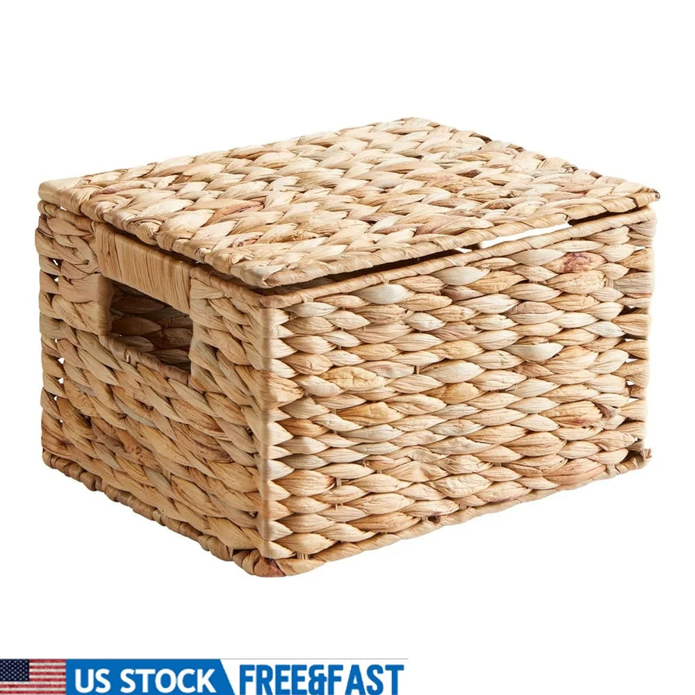 Natural Handmade Woven Hyacinth Basket with Lid