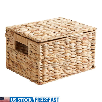 Natural Handmade Woven Hyacinth Basket with Lid