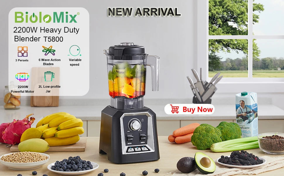 BPA Free 3HP 2200W Heavy Duty Grade Blender, High Power Food Processor
