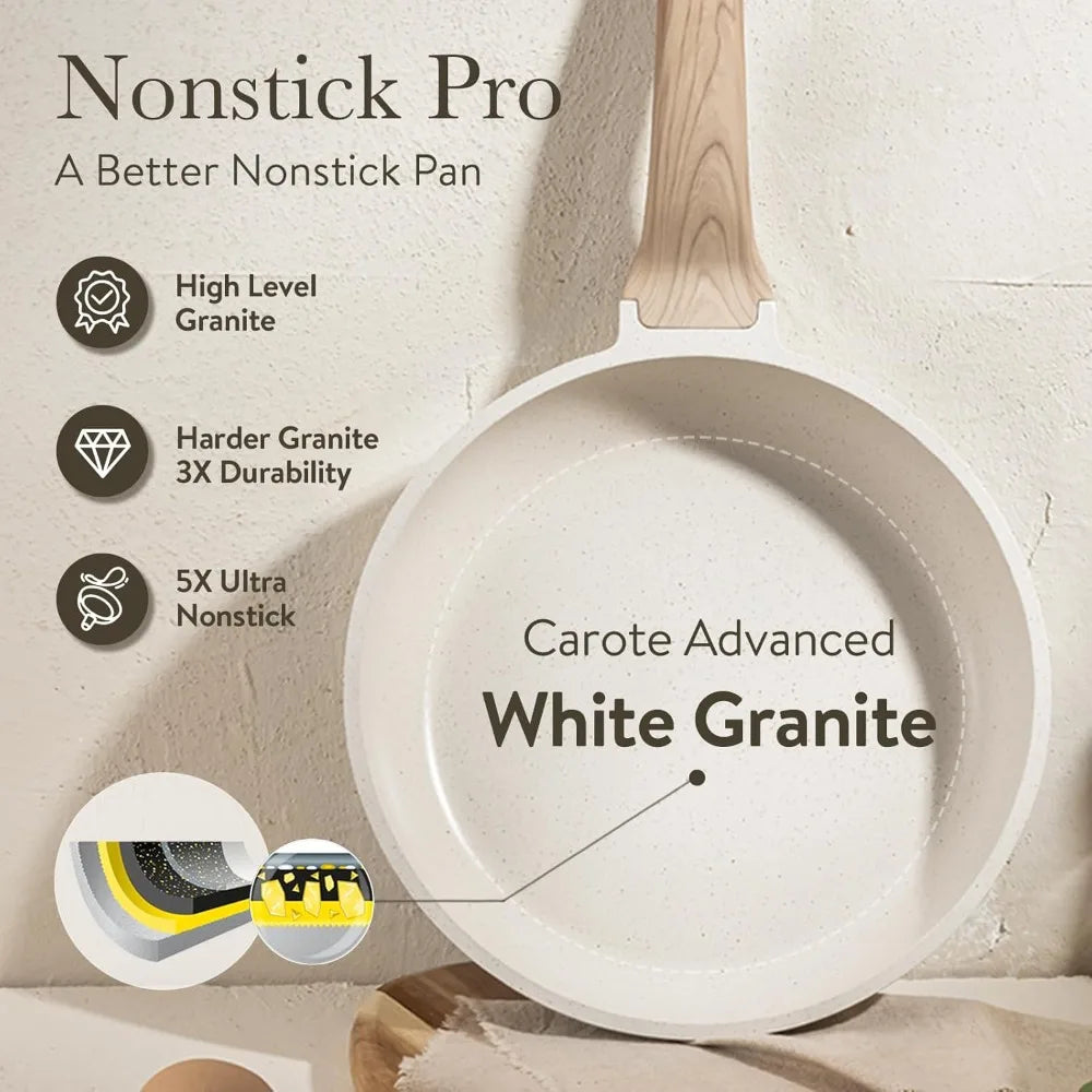 21Pcs Nonstick Cookware Sets, White Granite