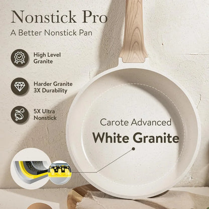 21Pcs Nonstick Cookware Sets, White Granite