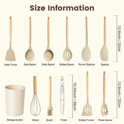 Silicone Wooden Handle 44-Piece Non-Stick  Kitchen Utensil Set, Food-Grade Heat-Resistant Cookware Set for Kitchen & Baking