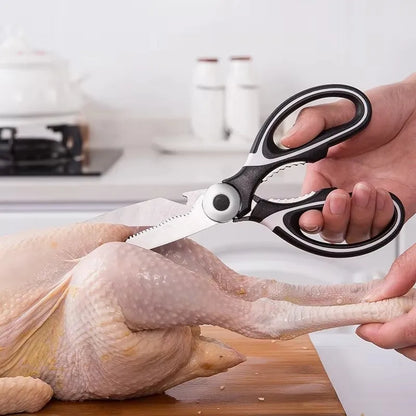 Multifunctional kitchen scissors, stainless steel