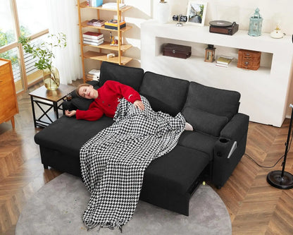 Sofa Bed Sleeper w/Pull Out and Storage,USB, Cup Holder