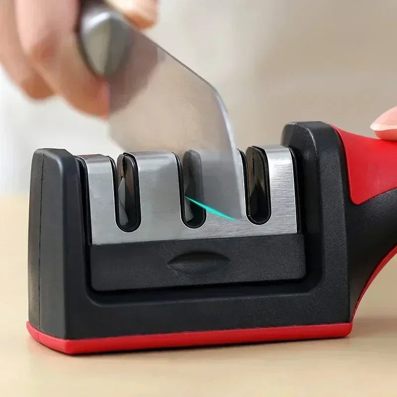 3-Segment Knife Sharpener for Kitchen, Stainless Steel Three-Purpose Sharpening Stone
