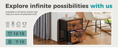Nightstand, Table Storage For Bedroom 2 Fabric Drawers